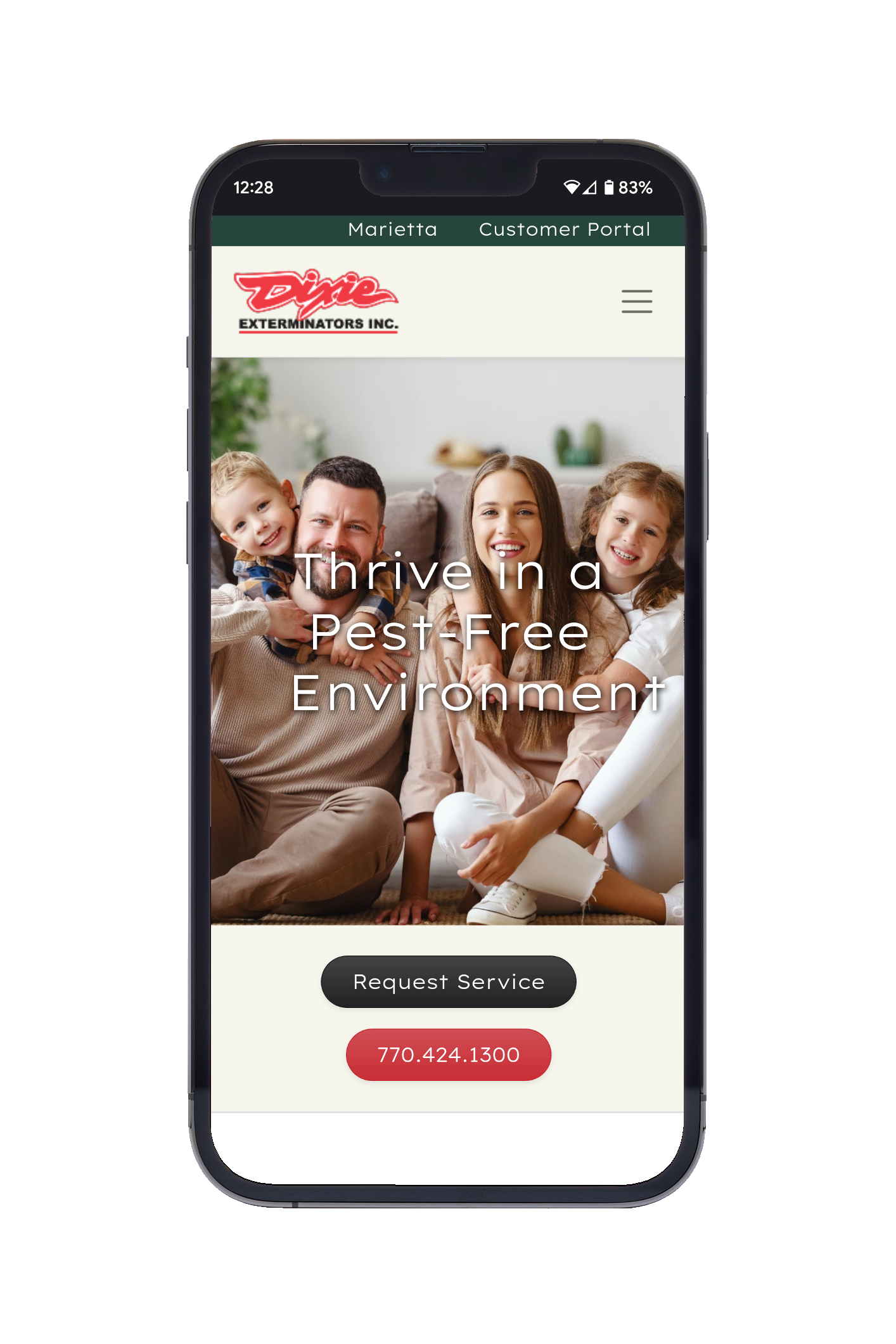 Smartphone Displaying Dixie Exterminators Mobile Website