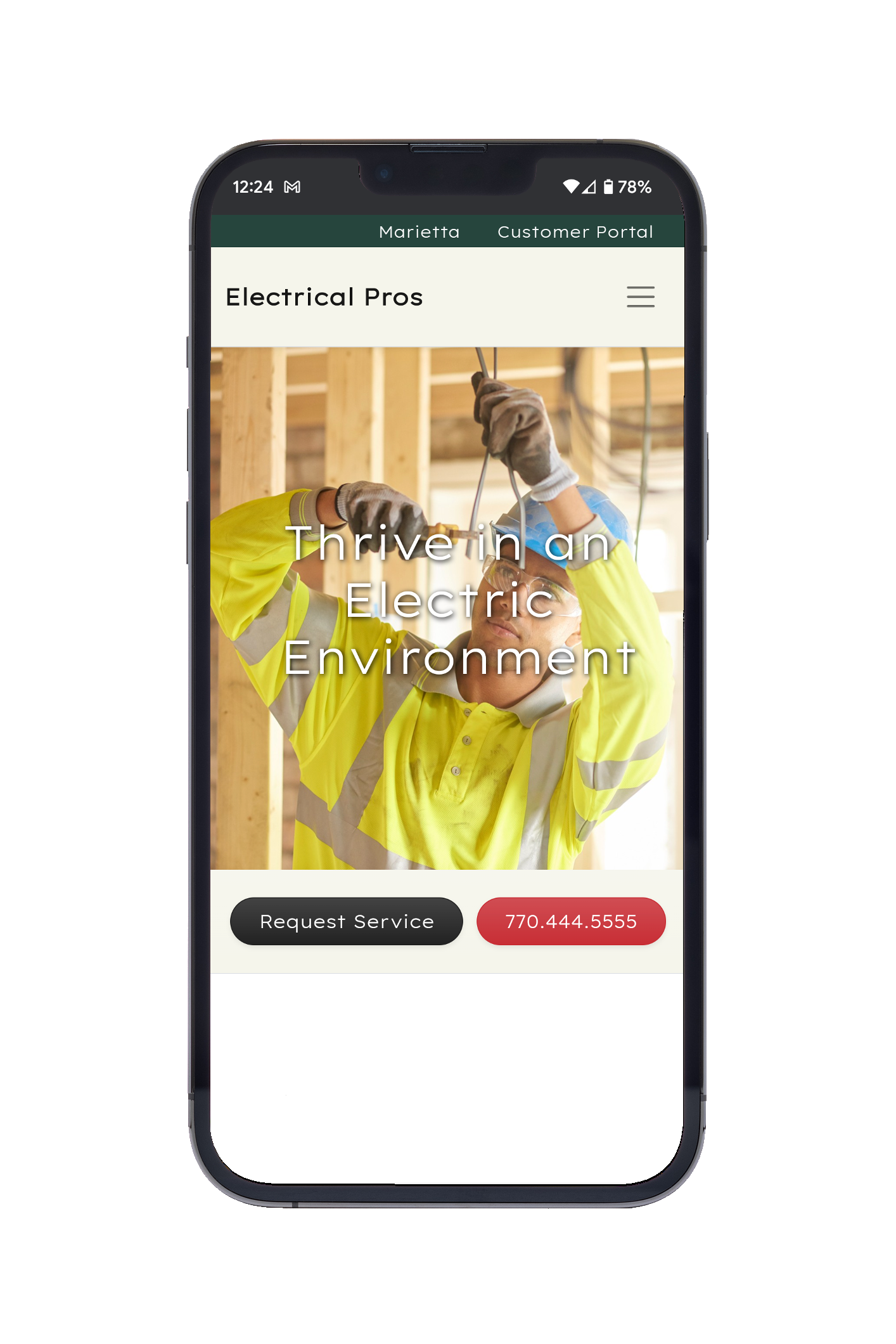 Smartphone Displaying Electrician Website