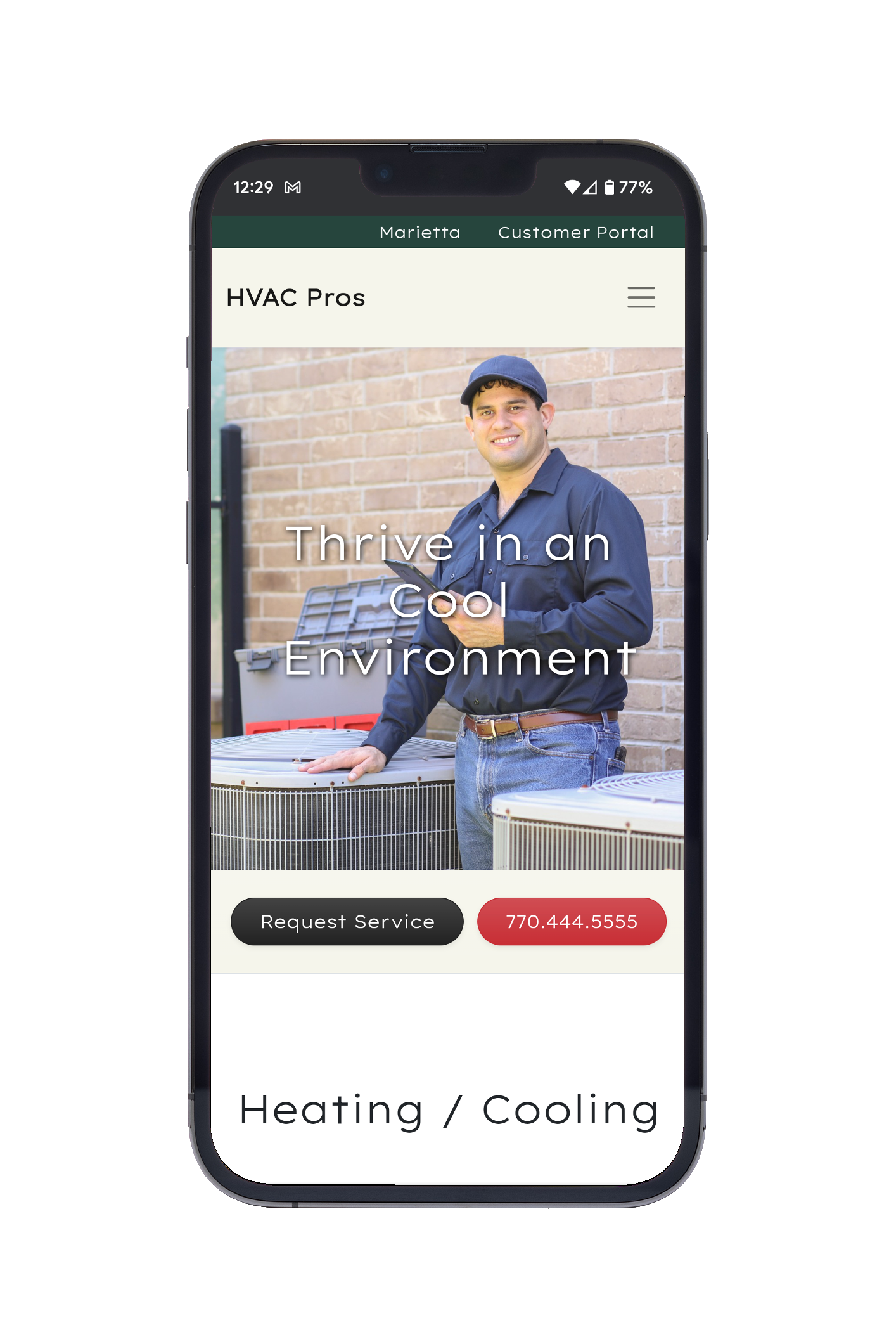 Smartphone Displaying HVAC Website