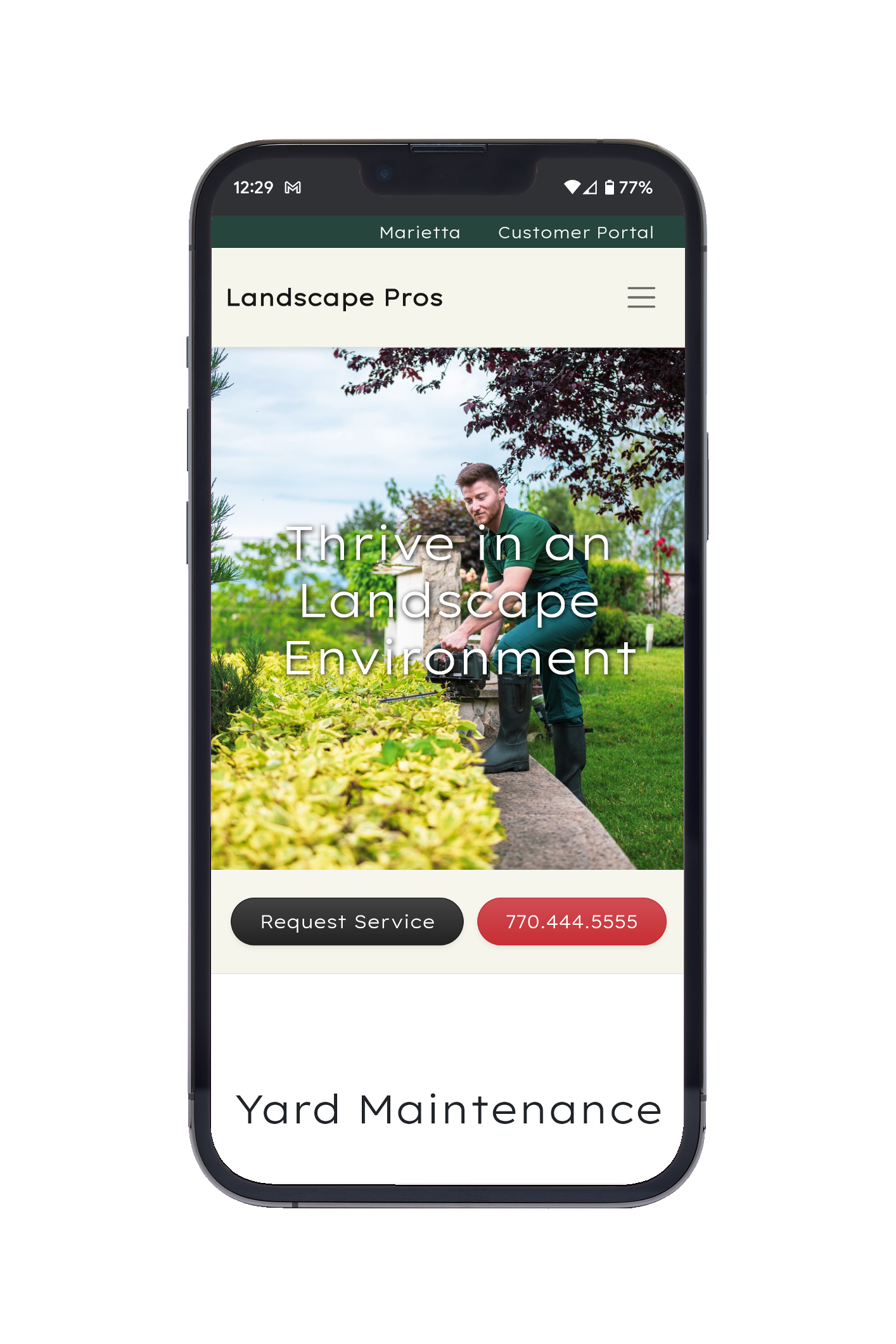 Smartphone Displaying Landscaper Website