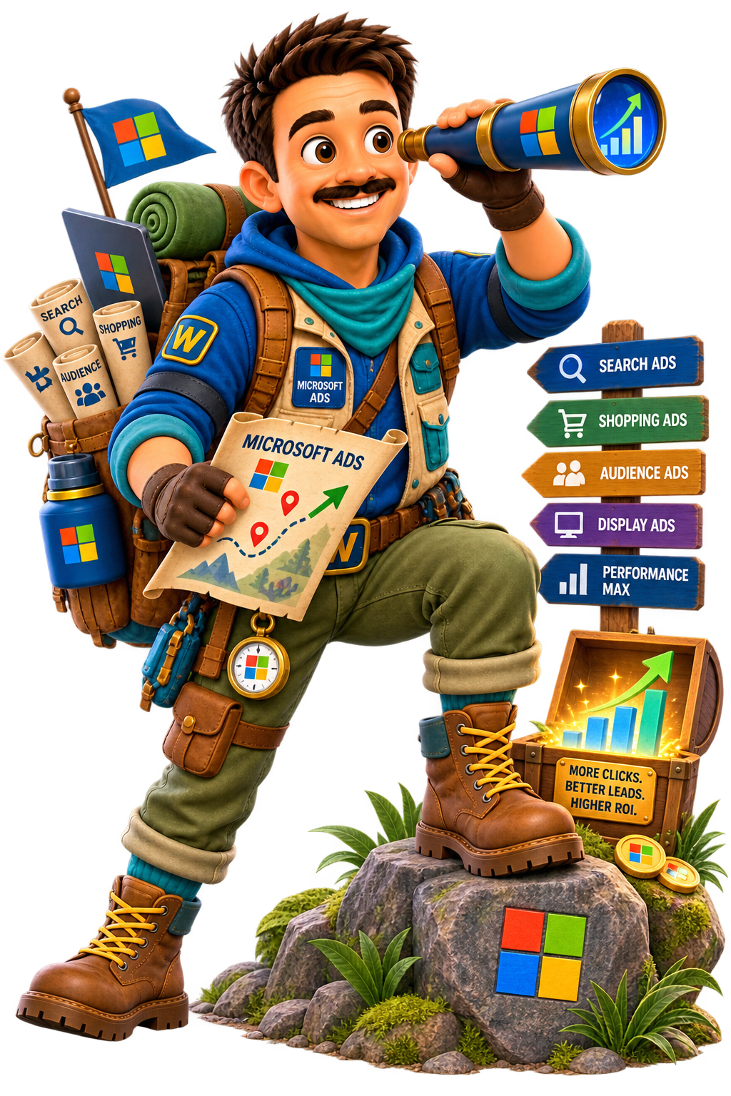 Webaam character representing microsoft ads management