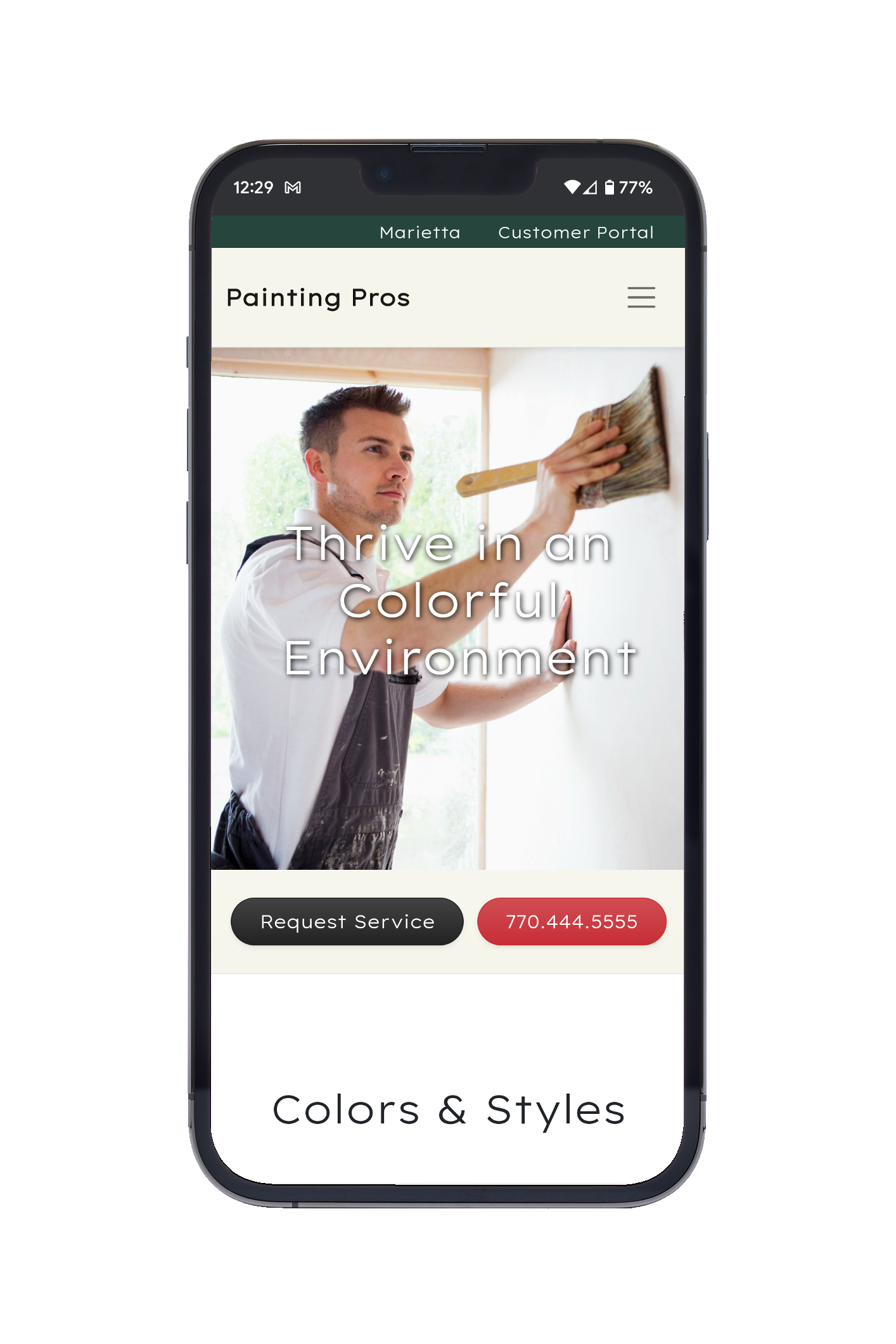 Smartphone Displaying Painter Website