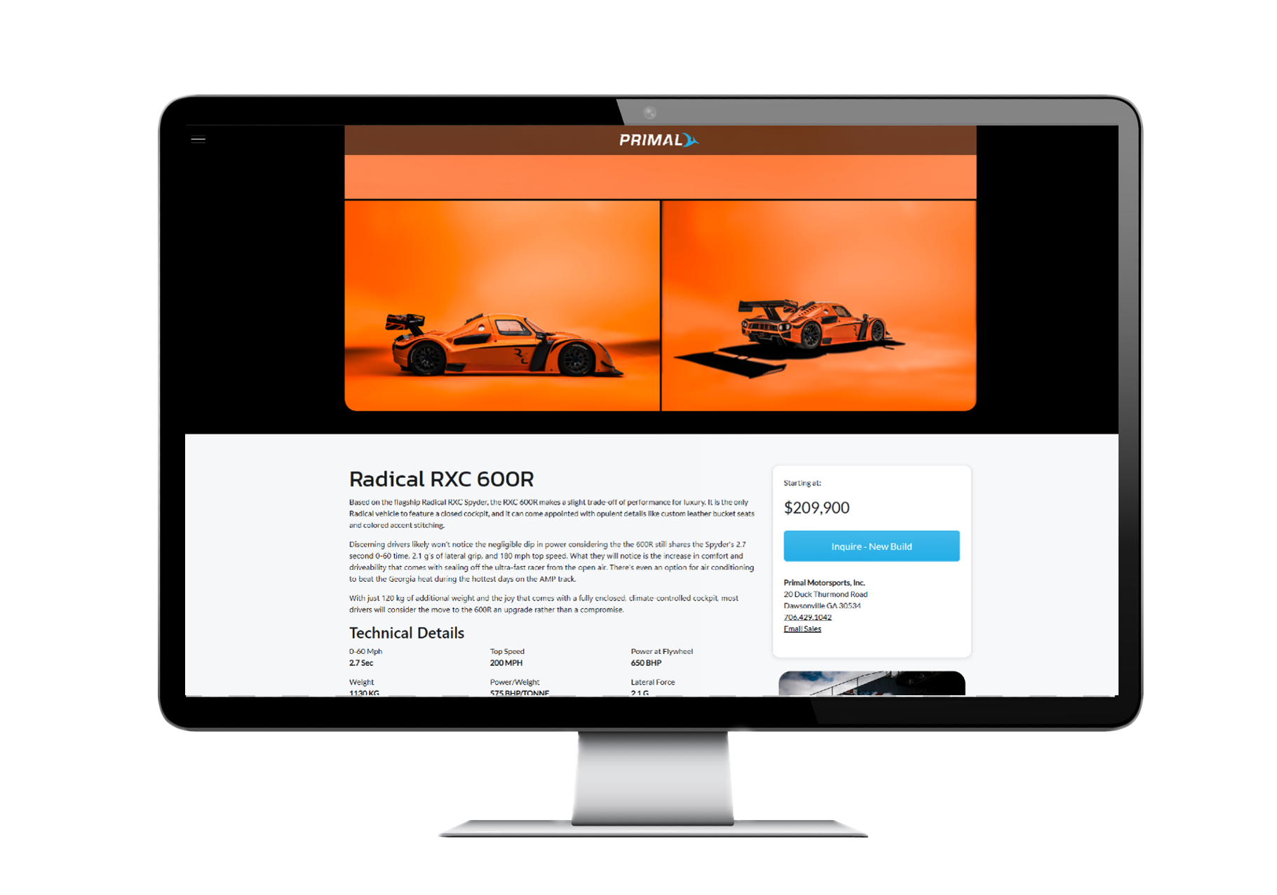 Computer Displaying Primal Motorsports Website