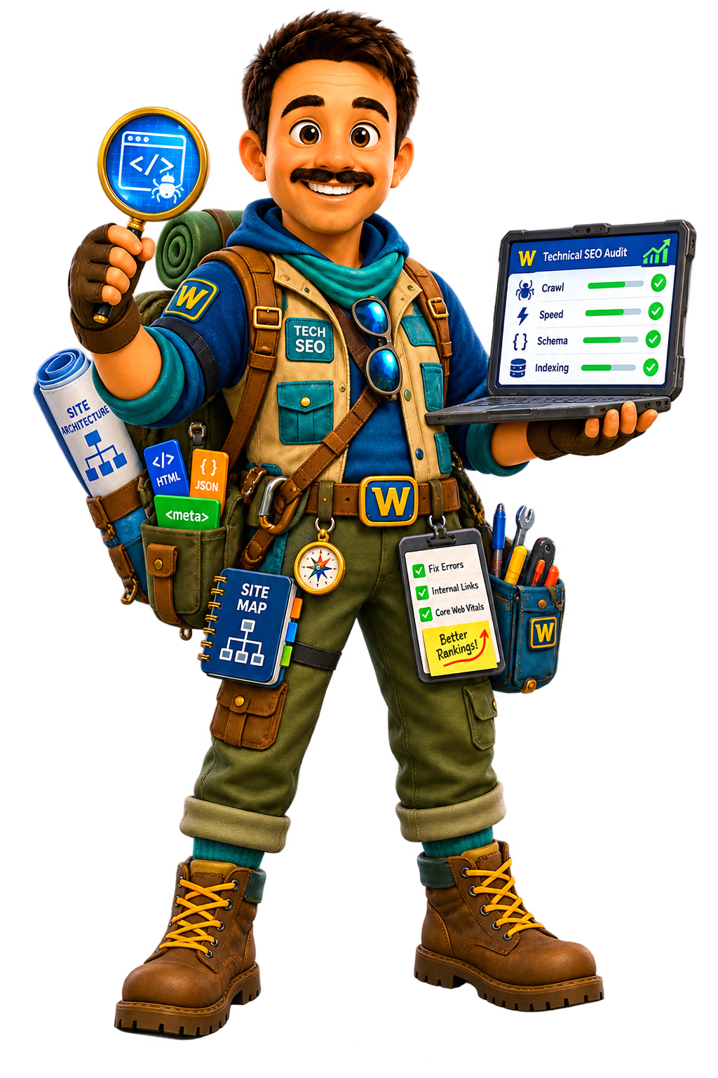 Webaam character representing technical seo