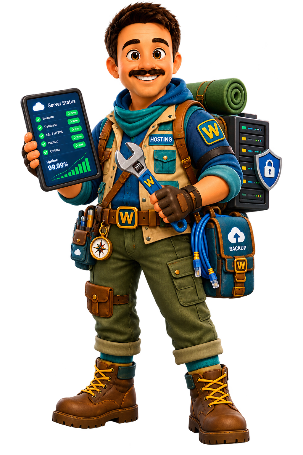 Webaam character representing website hosting and maintenance