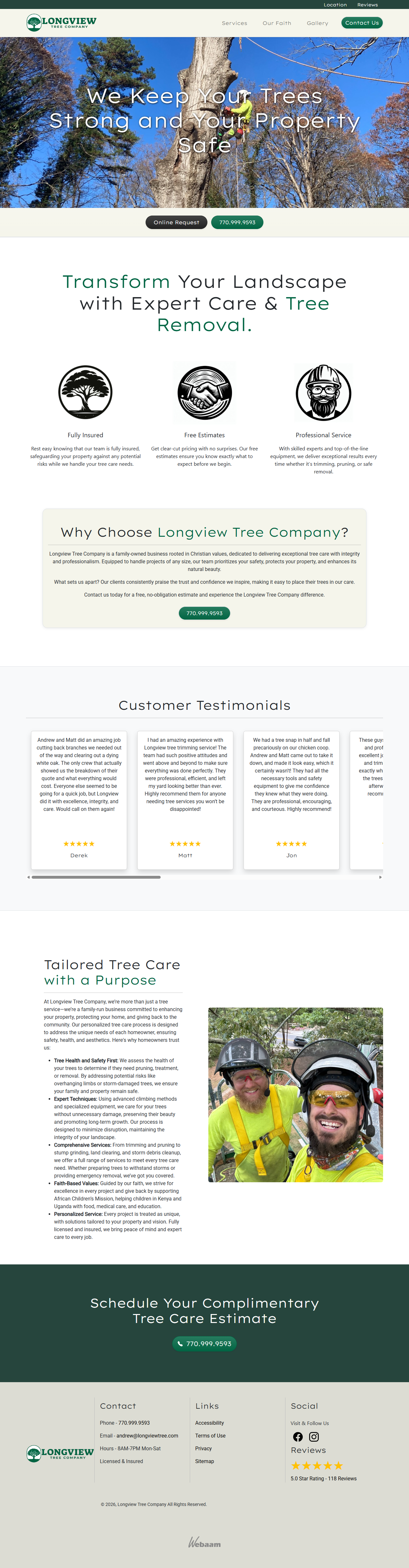 Longview Tree Company homepage design