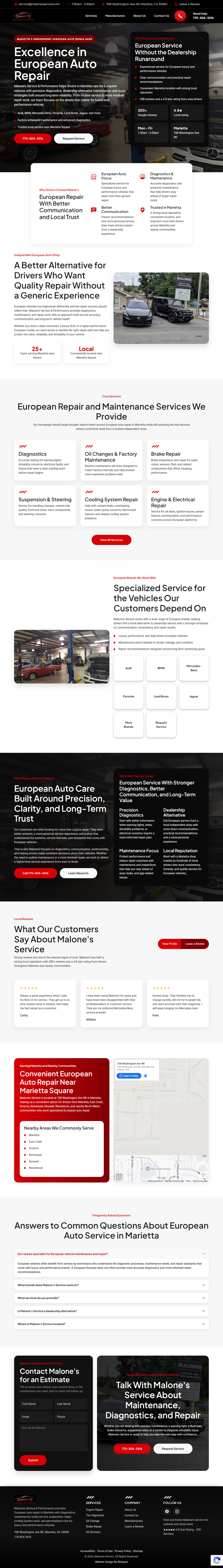Malones Service & Performance homepage design