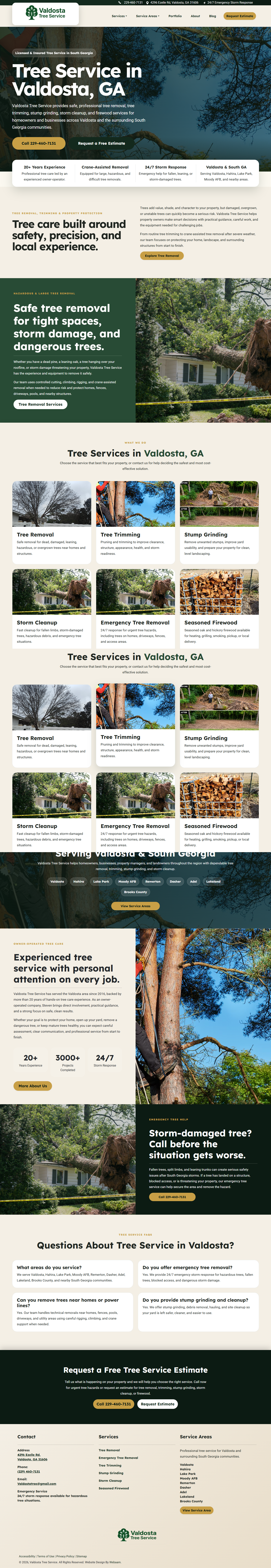 Valdosta Tree Service homepage design