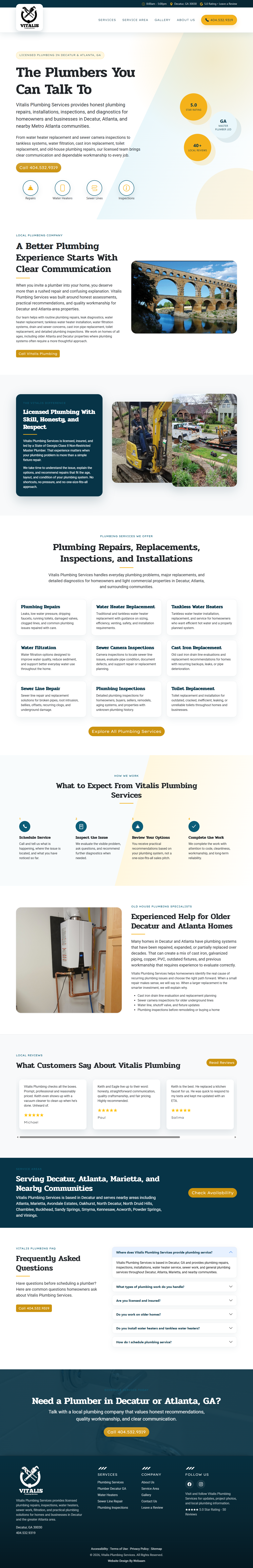 Vitalis Plumbing Services homepage design