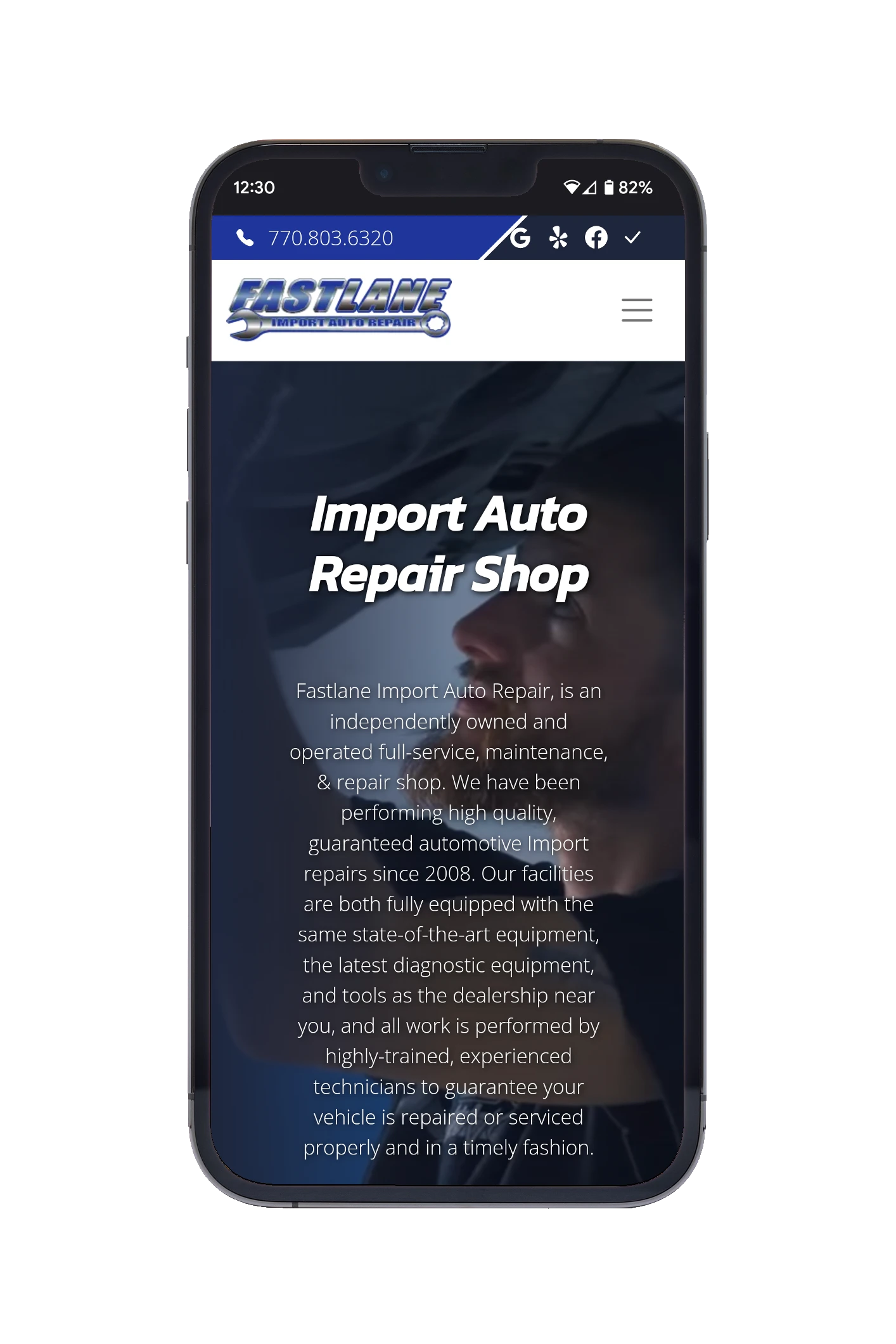 Fastlane Import Auto Repair mobile experience